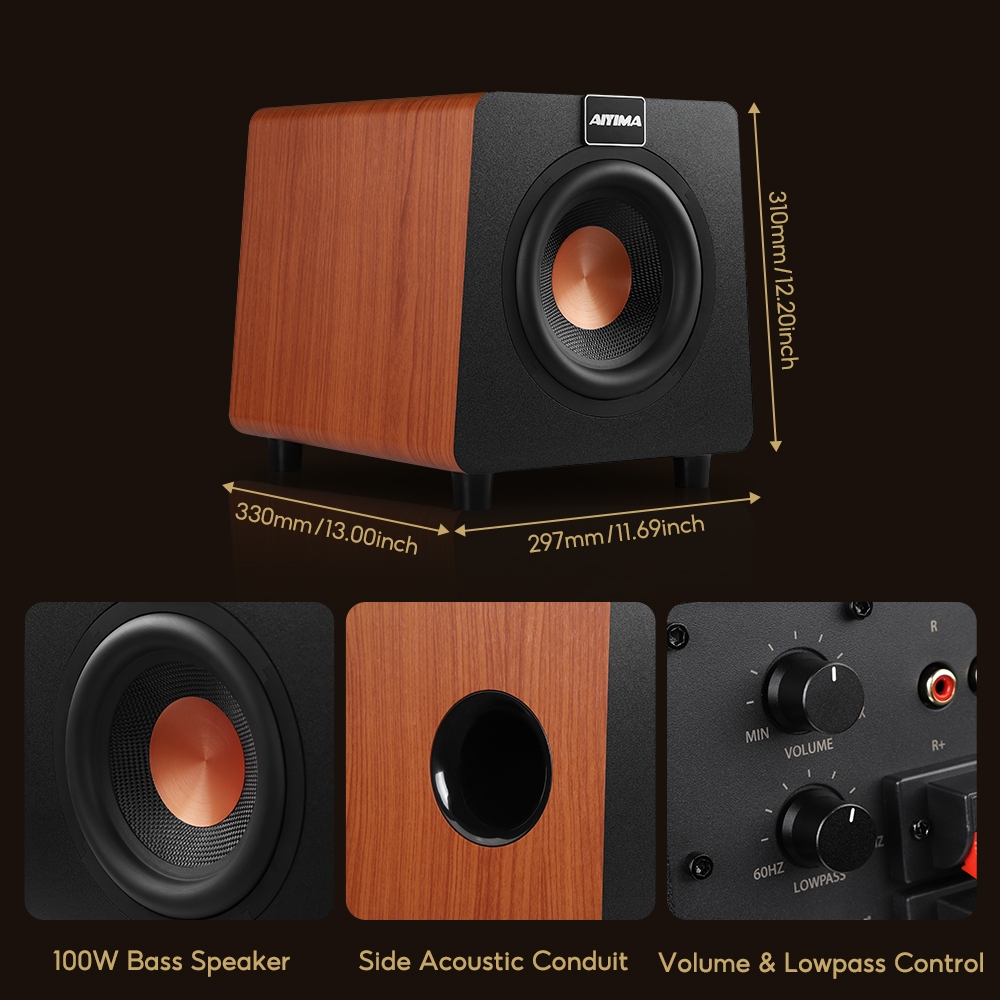 Aiyima 800X ซับวูฟเฟอร์ 150W 3Ohm 8 นิ้วลําโพง Deep Bass ไม้ Grain Woofer เครื่องขยายเสียงอินพุต RCA/AUX/LFE