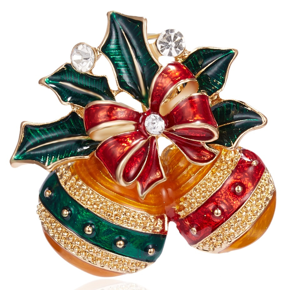 Merry Christmas Tree เข็มกลัด Pins สีสัน Jingling Bell เข็มกลัด Anti Glare Breastpins ผู้หญิง Bow Badge เสื้อผ้ากระเป๋าอุปกรณ์เสริมตกแต่งวันเกิด Xmas ของขวัญ