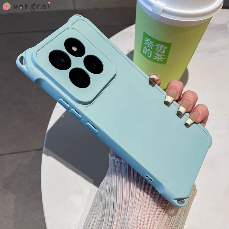 พร้อมเชือกเส้นเล็กหลุมสําหรับ Xiaomi 14 13 13T 12 12S 12T Mi 11X Pro 12X เคสโทรศัพท์ 4 สี่มุมเชือกเส้นเล็กสายคล้องหลุมสีลูกกวาด Matte Frosted Simple Soft Casing Cases Case ฝาหลัง