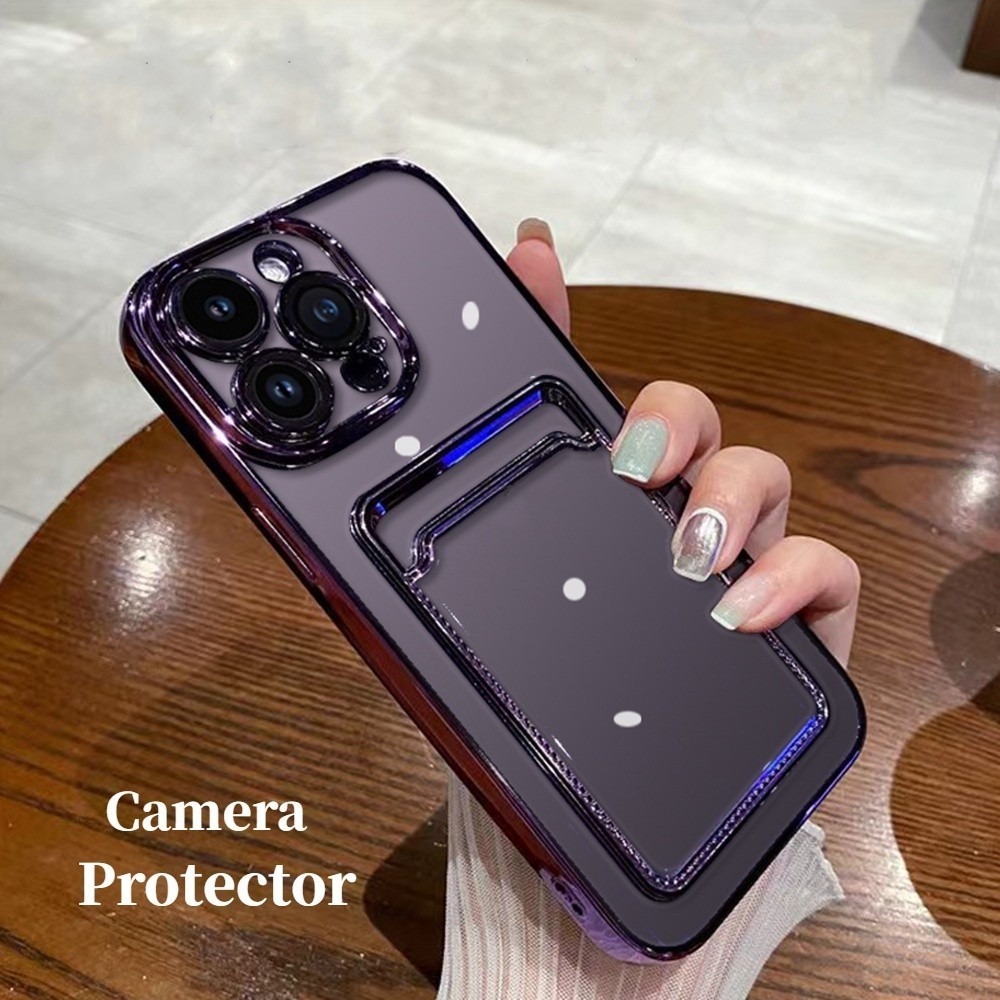 จูจิ หรูหราชุบโปร่งใสกระเป๋าสตางค์ผู้ถือบัตรเคสโทรศัพท์สําหรับ ไอโฟน 16 15 14 13 12 11 มือโปร สูงสุด บวกช่องเสียบการ์ดกันกระแทกปกอ่อน