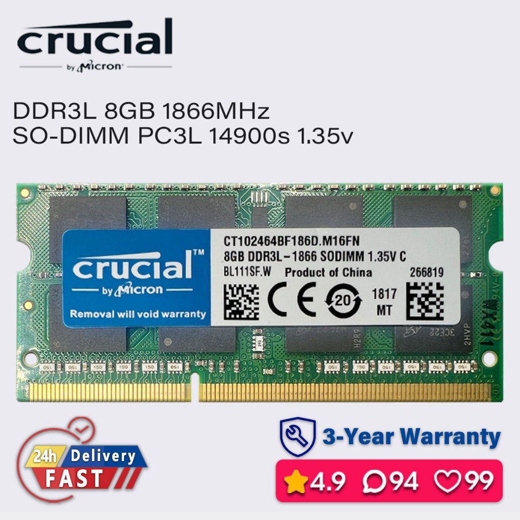 Crucial ddr3l 8gb 4gb 1866mhz ram แล็ปท็อป sodimm หน่วยความจํา pc3l 14900s 1.35v