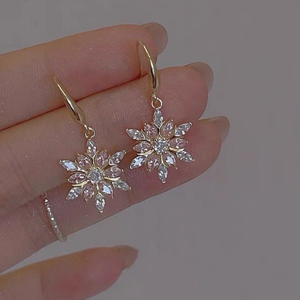Merry Christmas Earings ต่างหูเกล็ดหิมะ Rhinestone เต็มรูปแบบสําหรับผู้หญิงเครื่องประดับแฟชั่น Xmas ของขวัญ