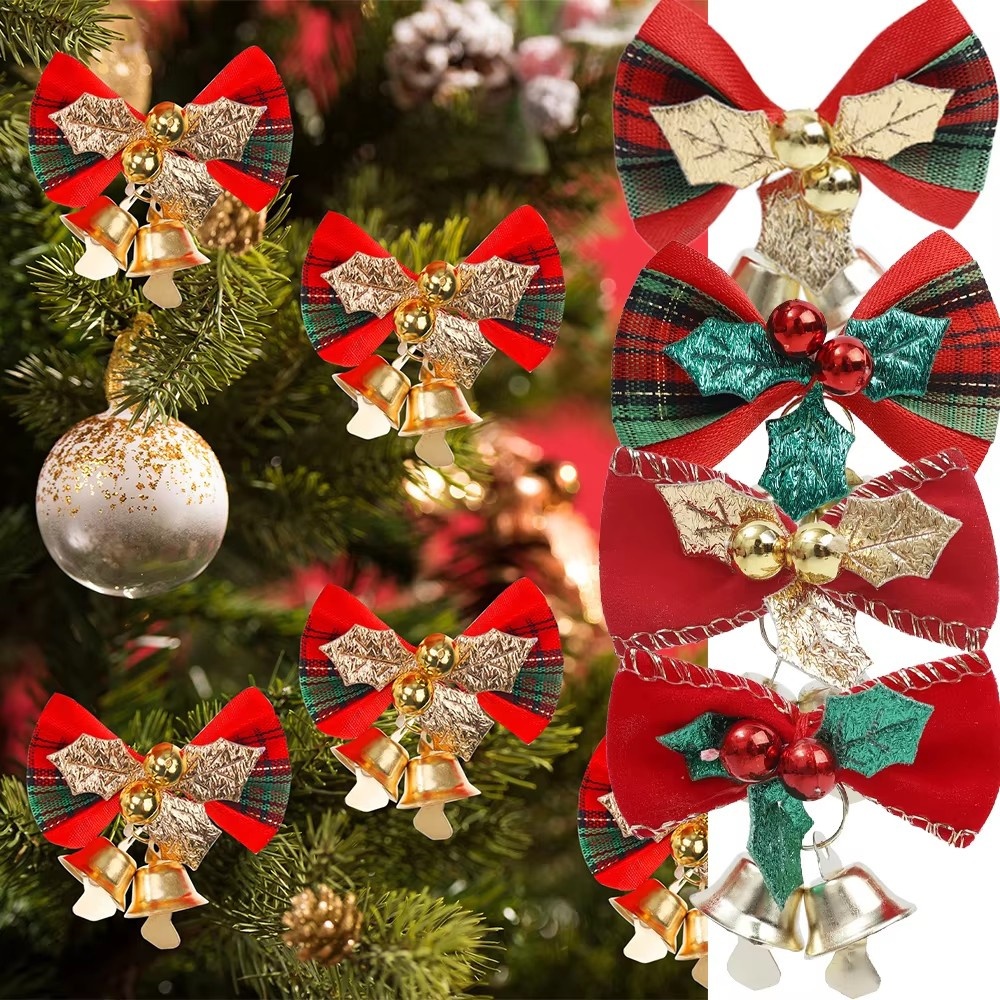 3cm Small Bell Bow Christmas Tree Decorations/ Mini New Year Ornaments Bows/ Xmas Garland Bell Bowknot Crafts