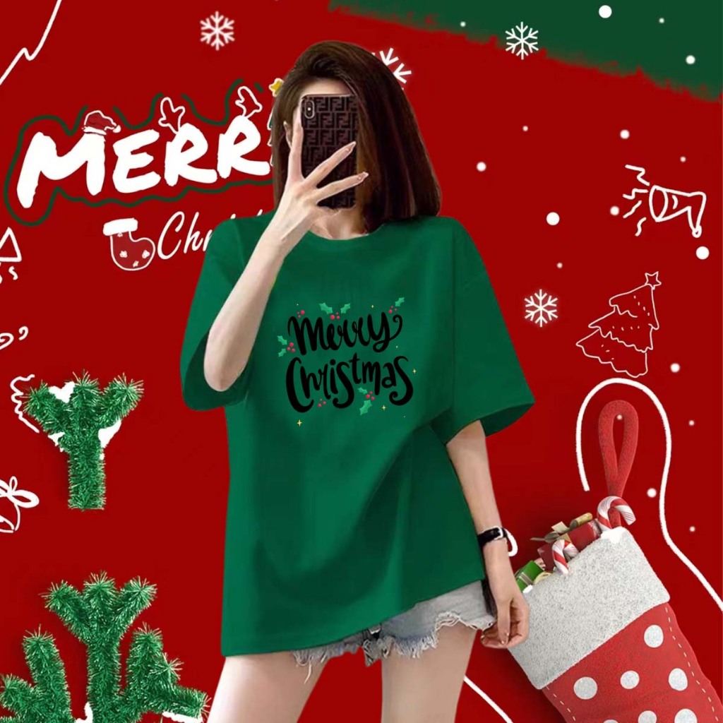 เสื้อคริสมาสต์ คริสต์มาส Merry Christmas &Happy New Year T-Shirt พิมพ์ด้วย ซานตาคลอส กวาง ลวดลาย ฝ้าย S-5XL#06