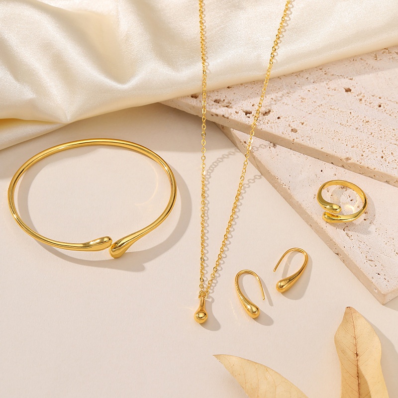 Zhengli แฟชั่น 18K Gold Waterdrop สร้อยคอสร้อยข้อมือต่างหูแหวนชุดผู้หญิงอุปกรณ์เสริมของขวัญวันวาเลนไทน์