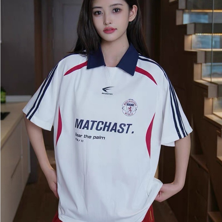 BECoolMan-เสื้อโปโลปกฮิปฮอปคู่รัก  เสื้อยืดทรงหลวมสไตล์ย้อนยุค  ชุดแข่ง ยอดนิยม ขยายใหญ่  กีฬาแมทช์ง่าย