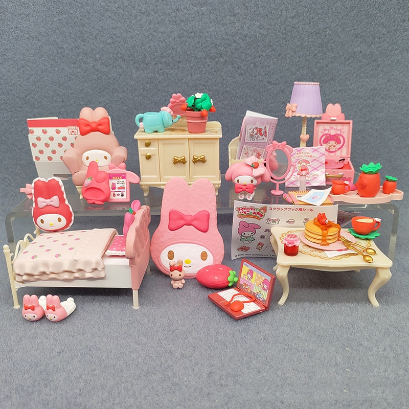 8 ชิ้น/เซ็ต 1-6 ซม.อะนิเมะ My Melody Dream House สตรอเบอร์รี่ตารางเตียง Play House ตกแต่งรุ่น Q PVC Action Figures ตุ๊กตาของเล่น