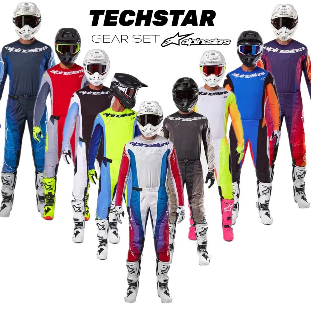 Alpinestars 2025 TECHSTAR MELT FLURO สีเหลือง/สีฟ้าชุดเกียร์ A-star Dirt Bike Motocross MTB MX ATV รถจักรยานยนต์ Combo Off Road Jersey กางเกงสูทผู้ใหญ่