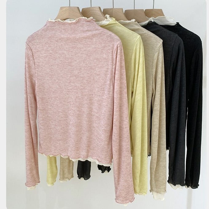 81244 ครึ่งคอเต่าเชื้อราขอบปลอมสองชิ้นเสื้อยืดแขนยาว ขวด
