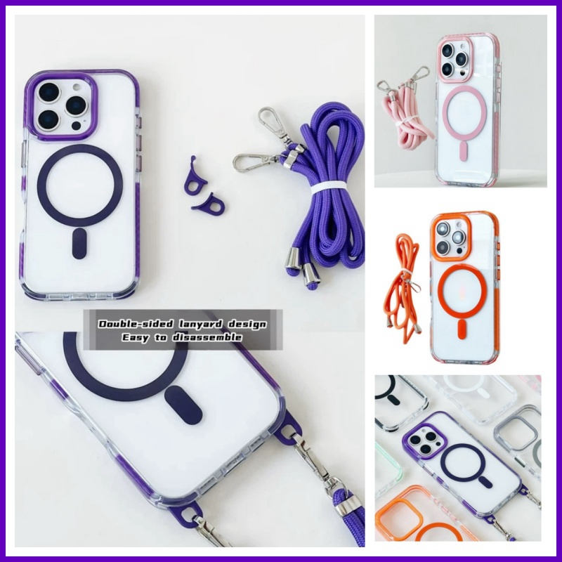 【With lanyard/Transparent acrylic hard case/With side anti-slip strips/Purple】เคส compatible for iphone 11 12 13 14 15 16 pro max case