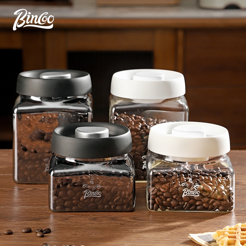 Bincoo โถเก็บเมล็ดกาแฟสูญญากาศปิดผนึกโถแก้วถังเก็บชา 600/1200ML