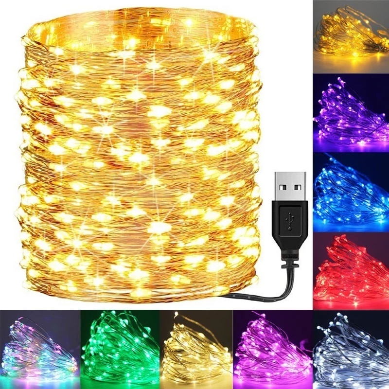 แถบไฟ LED USB 5 โวลต์ ลวดทองแดง ตกแต่งคริสต์มาส งานแต่งงาน 2 เมตร 5 เมตร 10 เมตร