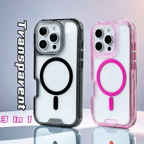 【Thickened/3 in 1/Transparent acrylic hard case/Black】เคส compatible for iphone 11 12 13 14 15 16 pro max case