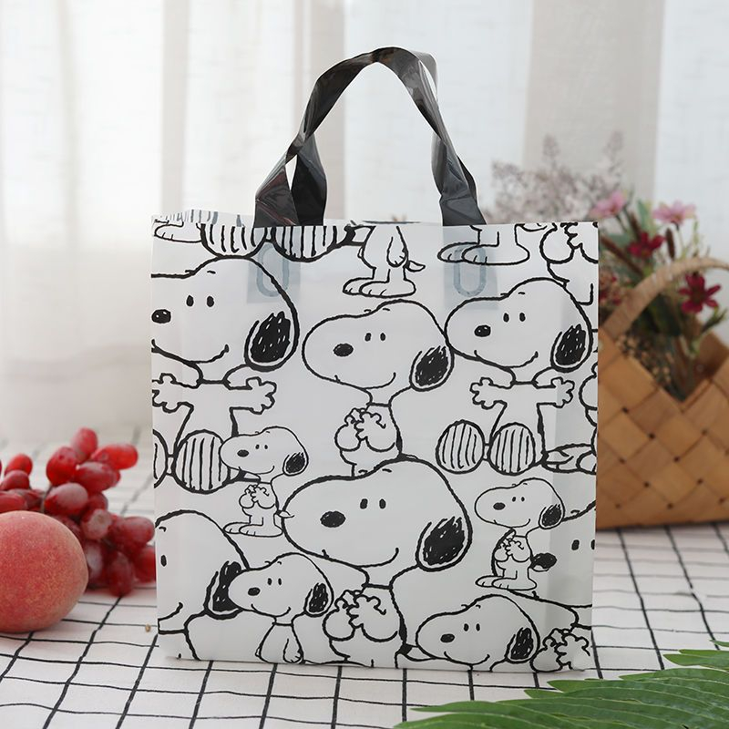 Snoopy กระเป๋าโท้ตพลาสติก กระเป๋าช้อปปิ้งลายการ์ตูนแบบหนา กระเป๋าเครื่องสําอางประณีตที่กําหนดเอง