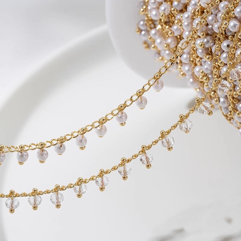 ห่วงโซ่มุกแขวนเคลือบทอง 14K, โซ่เพทายเครื่องประดับทํามือ DIY ทําด้วยมือสร้อยคอวัสดุ