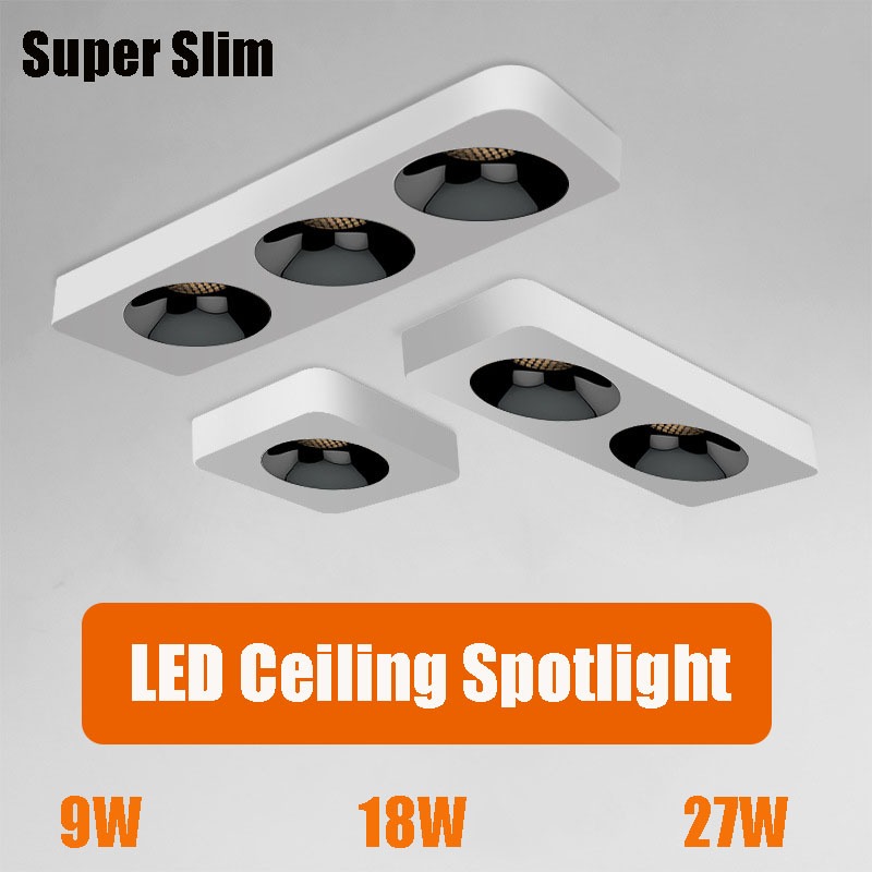 พื้นผิวติดตั้งสปอตไลท์ LED ป้องกันแสงสะท้อน 3 ไฟ 9W 18W 27W อลูมิเนียมโคมไฟบ้าน