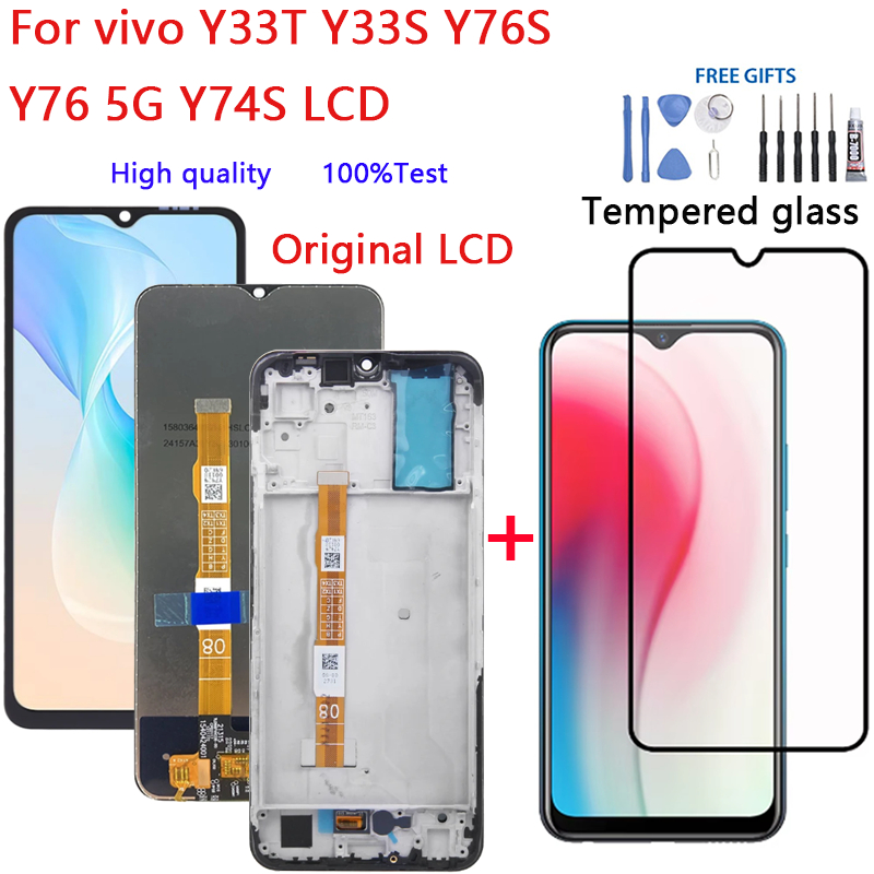 คุณภาพ AAA สําหรับ Vivo Y33T Y33S Y76S Y76 5G Y74S จอแสดงผล LCD กรอบ Touch Screen Digitizer Assembly