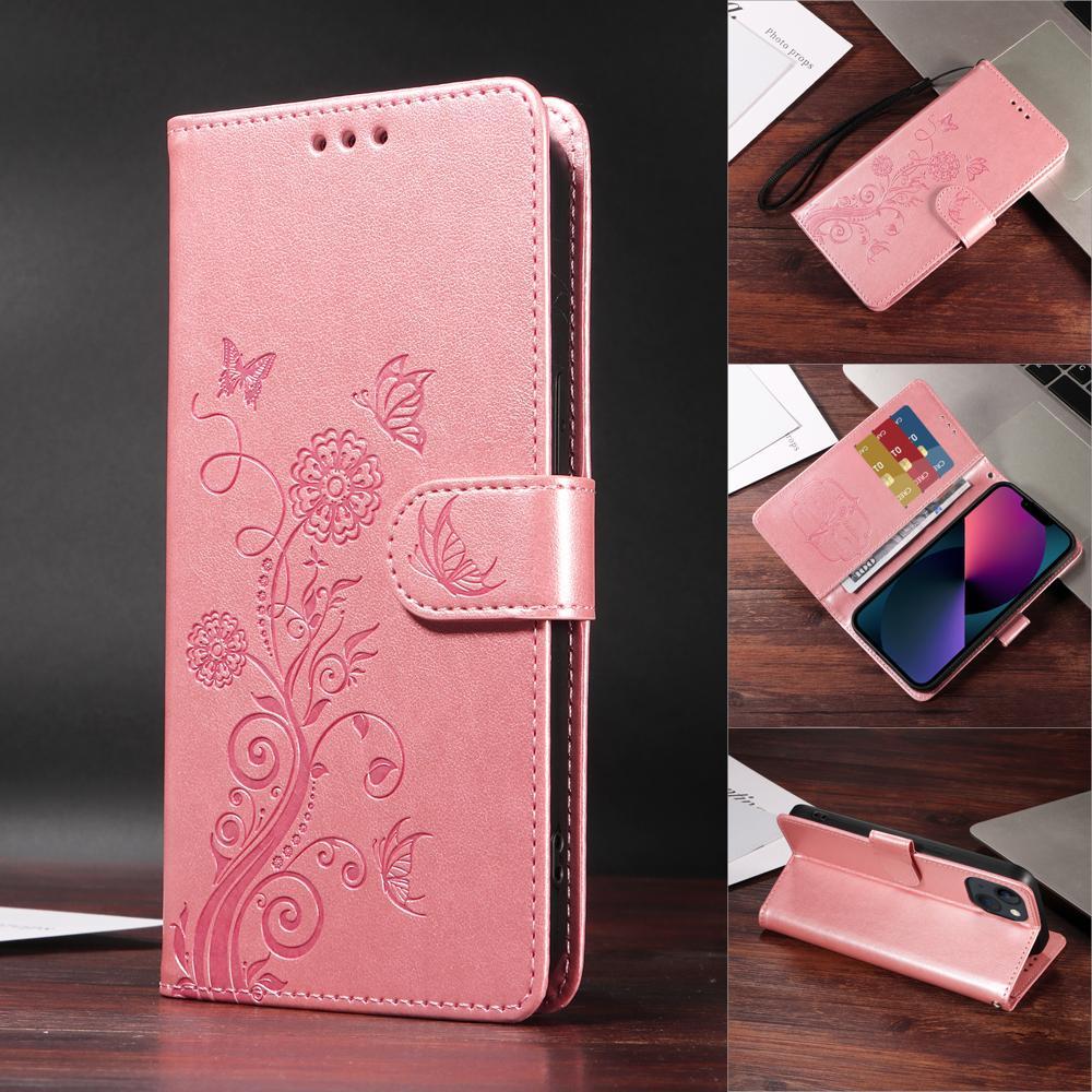 3d ดอกไม้ผีเสื้อสําหรับ iPhone 16 15 14 13 SE4 Pro Plus Max Mini 2024 นูนกระเป๋าสตางค์หนังฝาครอบโทรศัพท์