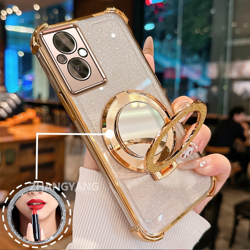 สําหรับ OPPO RENO 7Z 5G RENO 8Z 5G สี่มุม anti drop electroplated glitter เคสโทรศัพท์ที่มีคุณสมบัติความงามและวงเล็บกระจก TPU soft case