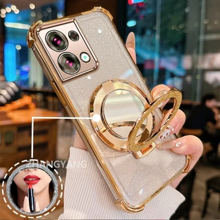 กรณีสําหรับ OPPO Reno 8 5G Reno 8 Pro 5G สี่มุม anti drop electroplated เคสโทรศัพท์ glitter พร้อมคุณสมบัติความงามและวงเล็บกระจก TPU soft case