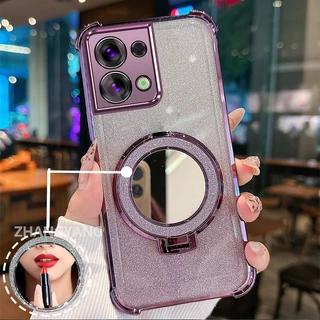 กรณีสําหรับ OPPO Reno 8 5G Reno 8 Pro 5G สี่มุม anti drop electroplated เคสโทรศัพท์ glitter พร้อมคุณสมบัติความงามและวงเล็บกระจก TPU soft case