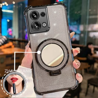 กรณีสําหรับ OPPO Reno 8 5G Reno 8 Pro 5G สี่มุม anti drop electroplated เคสโทรศัพท์ glitter พร้อมคุณสมบัติความงามและวงเล็บกระจก TPU soft case