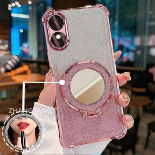 สําหรับ OPPO reno 8T 4G reno 8T 5G สี่มุม anti drop electroplated glitter เคสโทรศัพท์พร้อมคุณสมบัติความงามและวงเล็บกระจก TPU soft case