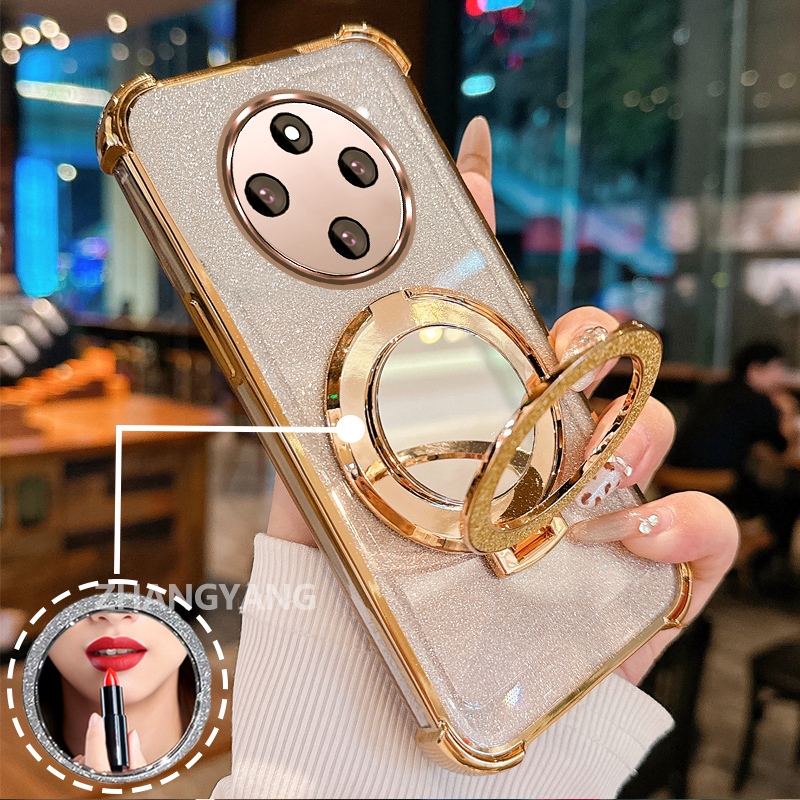 เคสสําหรับredmi 14Cเคสโทรศัพท์กลิตเตอร์เคลือบด้วยไฟฟ้าป้องกันการตกสี่มุมพร้อมคุณสมบัติความงามและตัวยึดกระจกTPU soft case