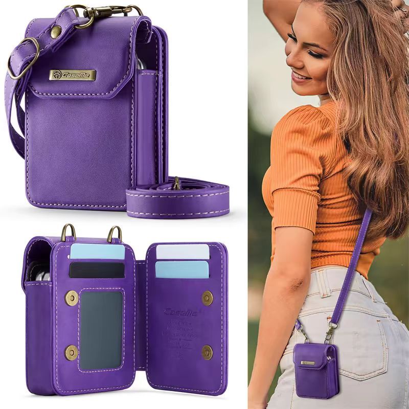 หน้าจอพับกระเป๋า Messenger เหมาะสําหรับ Samsung Z Flip 6 5 4 3 2 เคสโทรศัพท์กรณีการ์ดสายคล้องมือ OPPO FindN3Flip/N2Flip Flip เคสป้องกันผู้ชายผู้หญิงสไตล์