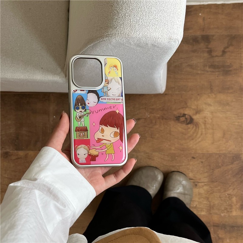 เคสโทรศัพท์ iPhone 16 Pro max 15 Pro max ขอบชุบไฟฟ้า ลายนารา Yoshitomo วัสดุกาวเคสโทรศัพท์
