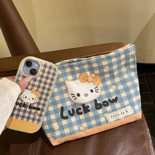 น่ารักคิตตี้พิมพ์ผ้าใบกระเป๋าแต่งหน้าแฟชั่นสุภาพสตรีความจุขนาดใหญ่กระเป๋าแต่งหน้าแบบพกพา