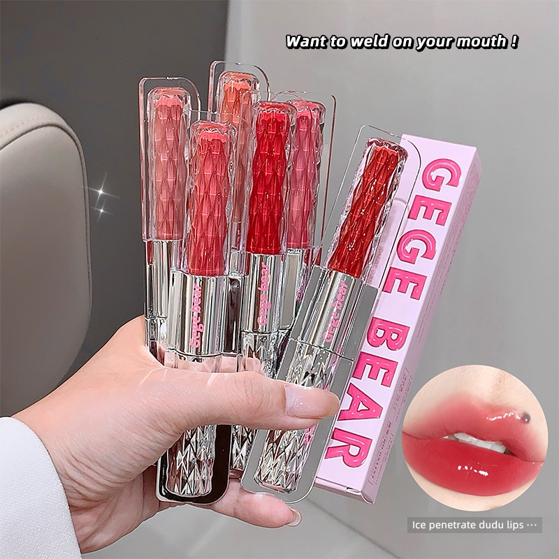 Gege BEAR ลิปกลอสหัวคู่ ริมฝีปากเจลลี่น้ำเบาๆ ลิปกลอสสีติดทนนานเคลือบธรรมชาติ แต่งหน้าเครื่องสําอาง GX1153