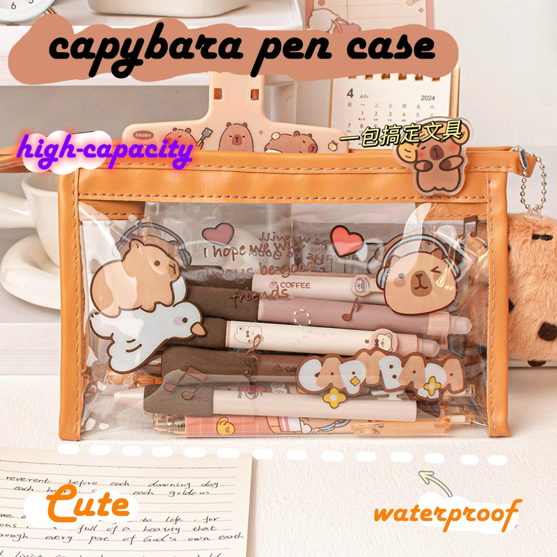 กระเป๋าดินสอ กระเป๋าเครื่องสําอาง ลายการ์ตูนน่ารัก สีโปร่งใส