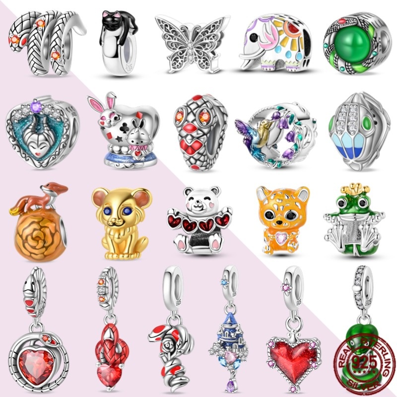 2025 จี้สไตล์ใหม่จี้เงิน Original 925 เงินสเตอร์ลิงใช้งานร่วมกับ Pan Charm สร้อยข้อมือ 925 สุภาพสตรีจี้เครื่องประดับสีเขียว Congling งูลูกปัด Series