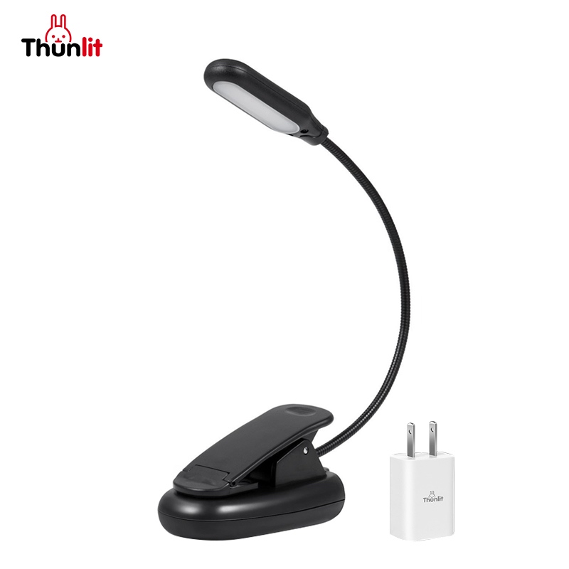Thunlit โคมไฟอ่านหนังสือแบบชาร์จไฟได้พร้อม USB หรี่แสงได้ ไฟหนีบแบบพกพาสำหรับขาตั้งโน้ตดนตรี ใช้พลังงานจากแบตเตอรี่ มีอุณหภูมิสี 3 สี