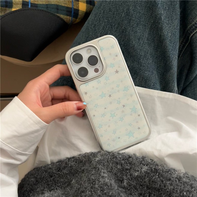 เคสโทรศัพท์ iPhone 16 Pro max 15 Pro max ขอบชุบด้วยไฟฟ้า ลาย doodle ดาวเพ้นท์มือ วัสดุกาว เคสโทรศัพท์