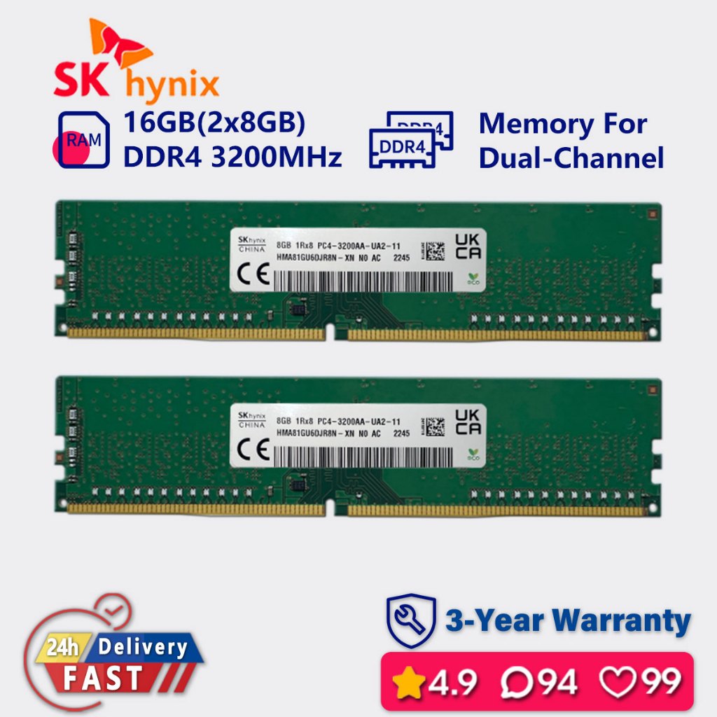 Sk HYNIX 16gb 32gb 3200mhz ddr4 หน่วยความจําเดสก์ท็อปสองช่อง dimm pc4 25600u RAM