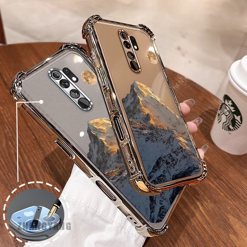 สําหรับ OPPO A5 2020 A9 2020 สี่มุม anti drop electroplated เคสโทรศัพท์ความงาม sunset gold mountain ภูมิทัศน์รูปแบบ TPU soft case