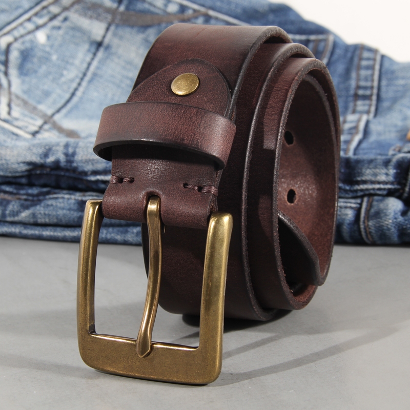 Vintage Luxury Handmade หนังหัวเข็มขัดทองแดงเข็มขัดผู้ชาย Cowhide Retro All-match Casual กางเกงยีนส์เข็มขัดนุ่มหนัง - รูปที่ 2