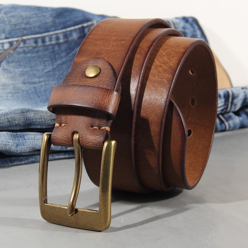 Vintage Luxury Handmade หนังหัวเข็มขัดทองแดงเข็มขัดผู้ชาย Cowhide Retro All-match Casual กางเกงยีนส์เข็มขัดนุ่มหนัง - รูปที่ 5