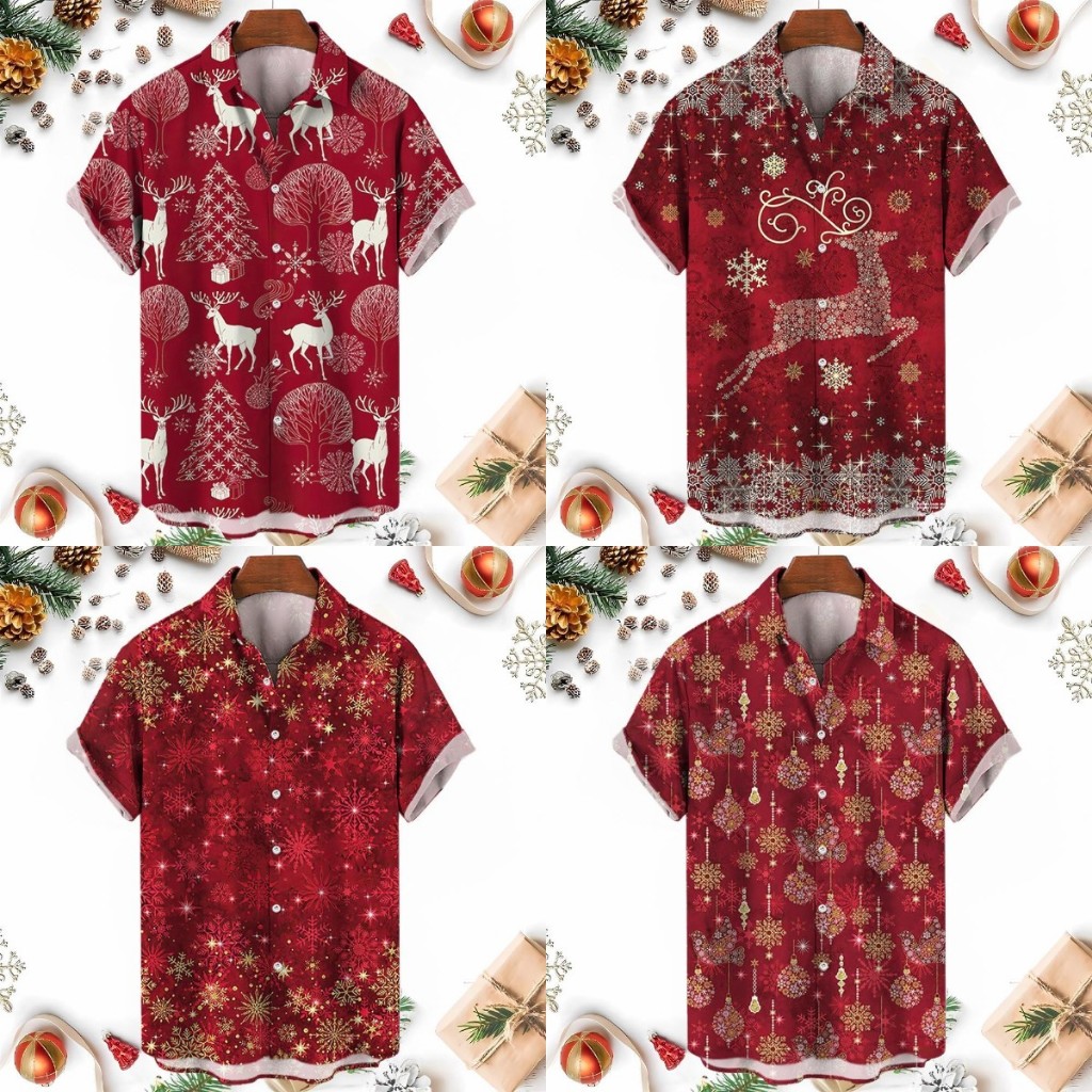 2025 Merry Christmas Unisxe เสื้อสวัสดีปีใหม่ในรูปแบบต่างๆ Tiktok Oodd คริสต์มาส Santas Xmas Party เสื้อโปโลคอสําหรับผู้ชายและผู้หญิงคริสต์มาสของขวัญ