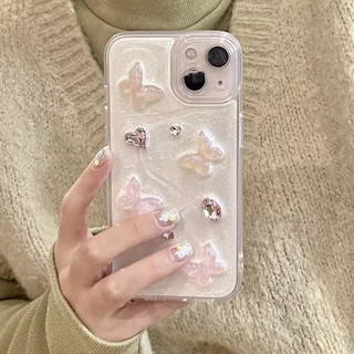 หรูหรา 3D ผีเสื้อคริสตัล Bling เพชร Glitter เคสโทรศัพท์สําหรับ IPhone 17 Pro Max 16 15 14 Plus 13 12 11 Pro Max X XR XS Max 7 8 Shining Pearl Soft TPU Cover