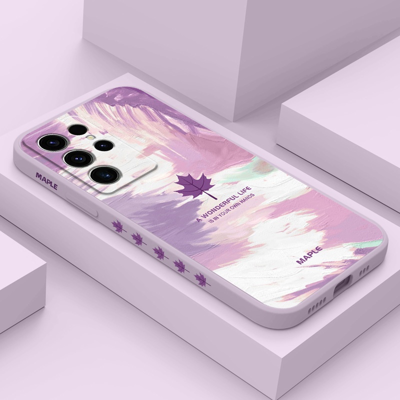 SAMSUNG Render Mapleเคสโทรศัพท์สําหรับSamsung Galaxy S25 S24 S23 S22 FE Ultra Plus 5Gซิลิโคนเหลวด้านข้างรูปแบบฝาครอบ