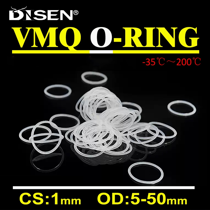 CS 1 มม.สีขาวซิลิโคนเกรดอาหารแหวนปะเก็นเครื่องซักผ้ากันน้ํายาง VMQ O แหวนแหวนซิลิโคน OD 5-50 มม.
