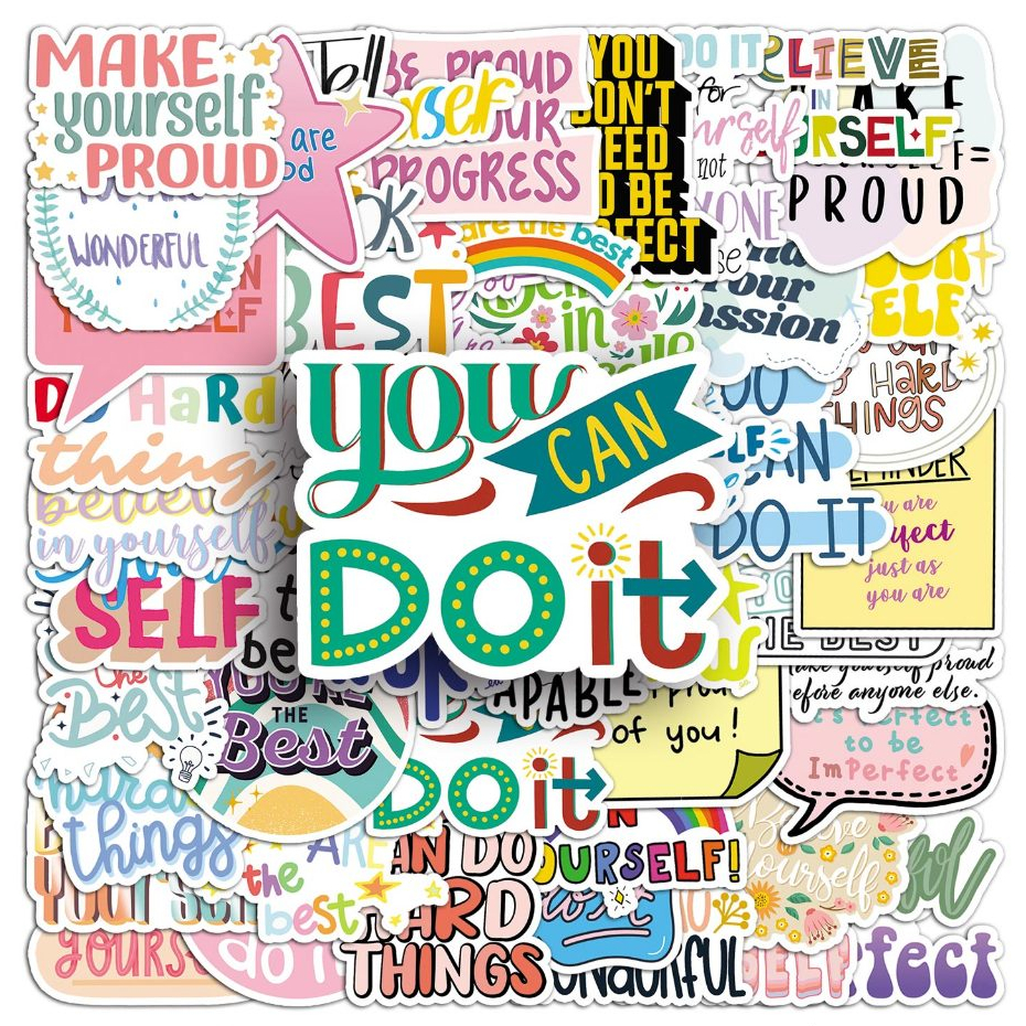 Ins สไตล์ 50pcs Encourage Yourself ภาษาอังกฤษสโลแกนสติกเกอร์น่ารักสําหรับ DIY เคสโทรศัพท์แล็ปท็อปหมวกกันน็อครถ Graffiti กันน้ําตกแต่งของขวัญ