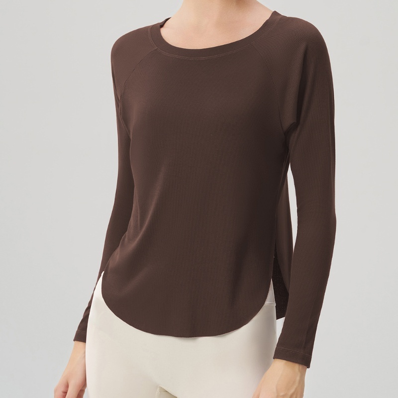 L.CIRCLE Casual Plumb Yoga Sports Top แขนยาวเซ็กซี่หลวมเปิดไหล่