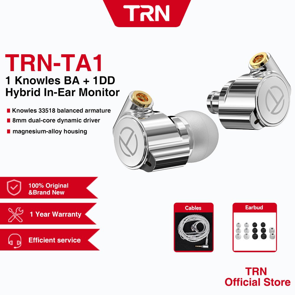 Trn TA1 หูฟังชนิดใส่ในหู 1BA + 1DD Hybrid แบบไดนามิกพร้อมไมโครโฟนตัดเสียงรบกวน HiFi IEM หูฟังชุดหูฟัง