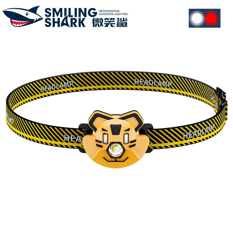 SmilingShark TD0211 ไฟฉายคาดหัว LED เสือน่ารัก ไฟหน้า 4โหมด แสงสีขาว/สีแดง ด้วยหัวเข็มขัดควบคุมแบบง่าย ไฟฉายคาดหัว Type-C ชาร์จใหม่ได้ กันน้ำสำหรับเดินป่าตั้งแคมป์