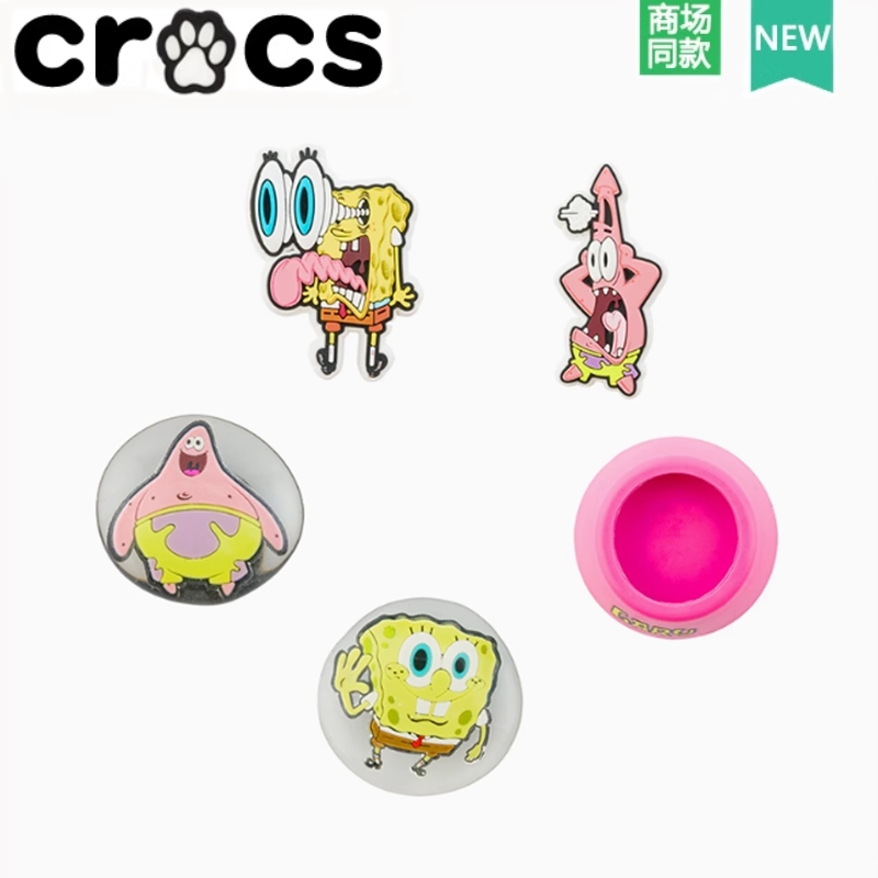 Crocs Crocs Accessories Zhibixingdong รองเท้าดอกไม้ของแท้ IP Joint การ์ตูนอะนิเมะพาย Daxing SpongeBob SquarePants ชุด 5 ชิ้น