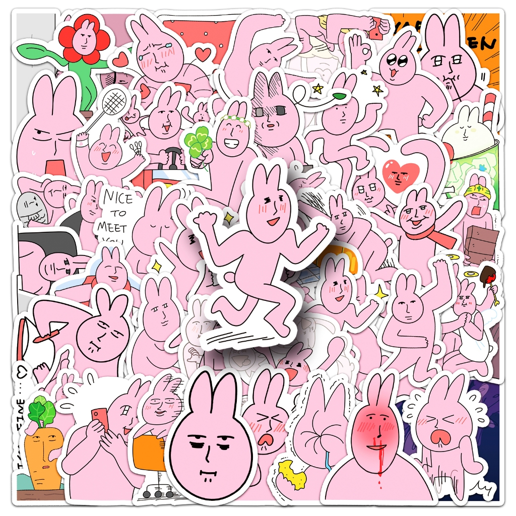 50 ชิ้นกระต่ายสีชมพูตลกอิโมจิสติกเกอร์กันน้ํา DIY สําหรับเคสโทรศัพท์แล็ปท็อปรถสติกเกอร์ Creative Home Decal